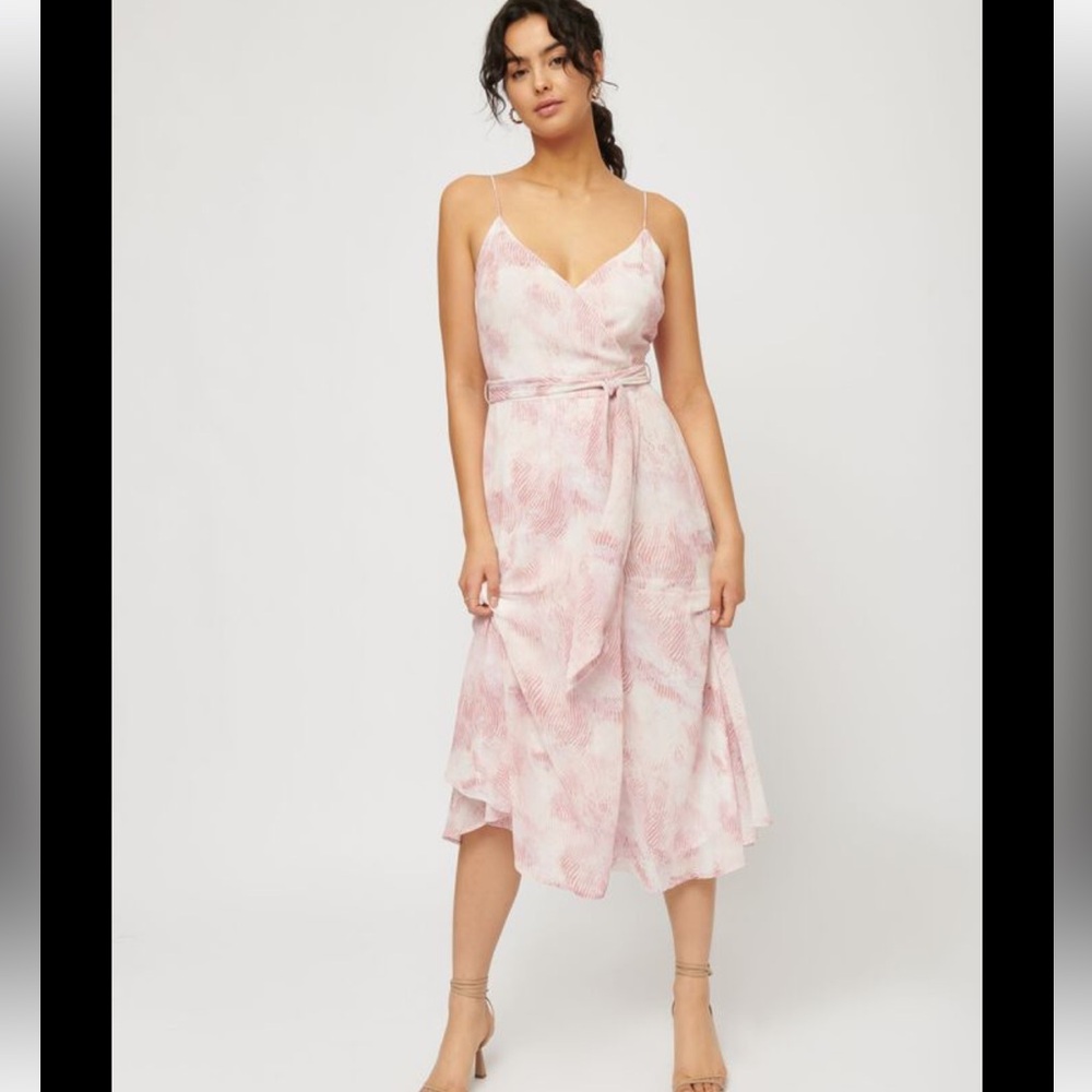 Midi Wrap Dress with waist tie and v neck, chiffon, never worn